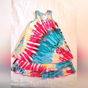Eliane et Lena girls size 6 years tye dye dress embroidered flowers, EUC
